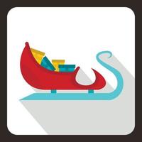 Santa Claus sleigh with gifts icon, flat style vector