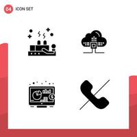 Set of 4 Vector Solid Glyphs on Grid for cupping return wellness cloud call Editable Vector Design Elements