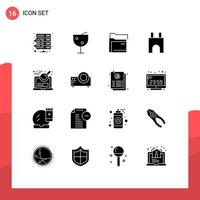 Modern Set of 16 Solid Glyphs Pictograph of file medieval folder fortress castle building Editable Vector Design Elements