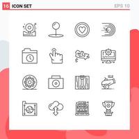 Pictogram Set of 16 Simple Outlines of folder space love light comet Editable Vector Design Elements