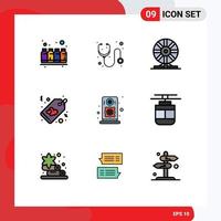 Modern Set of 9 Filledline Flat Colors and symbols such as tag love stethoscope heart laboratory Editable Vector Design Elements