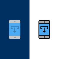 Application Data Download Mobile Mobile Application  Icons Flat and Line Filled Icon Set Vector Blue Background