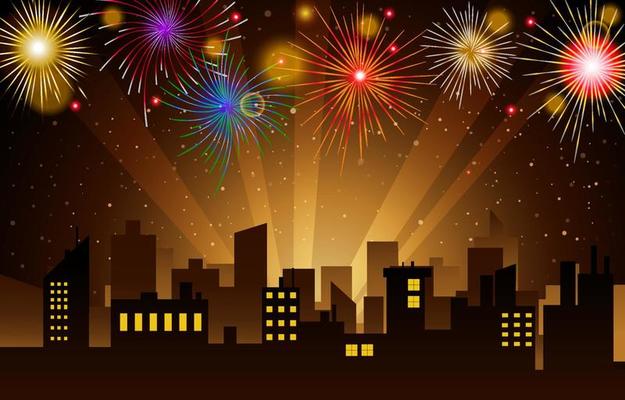 Beautiful Fireworks with City Night Background