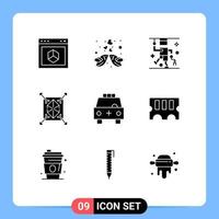 Universal Icon Symbols Group of 9 Modern Solid Glyphs of structure prototyping love object injury Editable Vector Design Elements