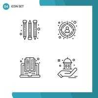 4 Creative Icons Modern Signs and Symbols of pencil mosque target computer help Editable Vector Design Elements