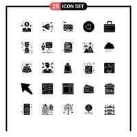 Set of 25 Commercial Solid Glyphs pack for loading suitcase coach briefcase rewind Editable Vector Design Elements