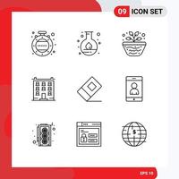 Pack of 9 creative Outlines of education home geography construction big Editable Vector Design Elements