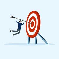 Business Vision, businessman hitting arrow on target, team work, business goal or achievement, motivation in motion, target achievement vector