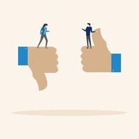 confrontation or competition. Conflict and argument between coworkers, Men and women angrily arguing about differences thumbs up and down. controversy or difference of opinion, disagreement. vector