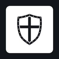 Combat shield with cross icon, simple style vector