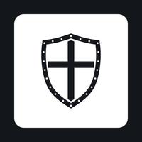 Combat shield with cross icon, simple style vector