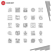 Mobile Interface Line Set of 25 Pictograms of buildings page education building layout soccer Editable Vector Design Elements