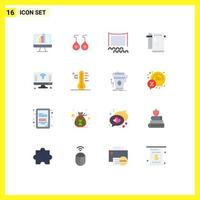 Pack of 16 Modern Flat Colors Signs and Symbols for Web Print Media such as iot computer cinema wiping dry Editable Pack of Creative Vector Design Elements