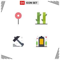 4 User Interface Flat Icon Pack of modern Signs and Symbols of location tool bamboo yoga building Editable Vector Design Elements