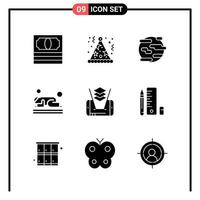 Set of 9 Solid Style Icons for web and mobile Glyph Symbols for print Solid Icon Signs Isolated on White Background 9 Icon Set Creative Black Icon vector background