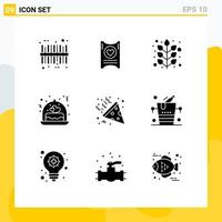 9 Solid Glyph concept for Websites Mobile and Apps night confetti fall gift love Editable Vector Design Elements
