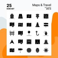 25 Maps Travel Icon Set 100 Editable EPS 10 Files Business Logo Concept Ideas Solid Glyph icon design vector