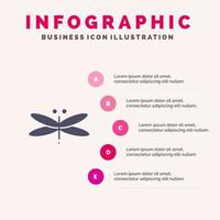 Dragon Dragonfly Dragons Fly Spring Solid Icon Infographics 5 Steps Presentation Background vector