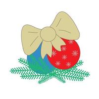 juguetes navideños multicolores con un soporte de cinta dorada en las ramas de un árbol de navidad. fiesta de navidad. ilustración vectorial vector
