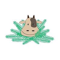 toro de navidad con un árbol de año nuevo. el símbolo del año nuevo. ilustración vectorial vector