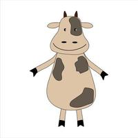 Cartoon brown bull with black spots. Isolated. The symbol of the new year. Vector illustration.