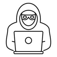 Laptop hacker icon, outline style vector