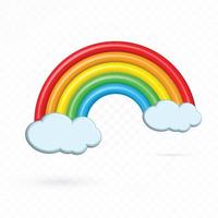 nube blanca realista del arco iris, lindo vector 3d del arco iris.