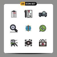 Universal Icon Symbols Group of 9 Modern Filledline Flat Colors of globe focus development search magnifier Editable Vector Design Elements