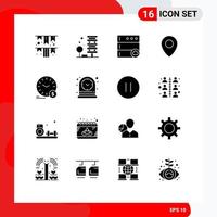 Group of 16 Modern Solid Glyphs Set for dollar time environment pin location Editable Vector Design Elements