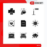 9 Universal Solid Glyphs Set for Web and Mobile Applications devices card light wedding heart Editable Vector Design Elements