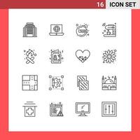 Set of 16 Vector Outlines on Grid for burn machine bomb iot coffee Editable Vector Design Elements