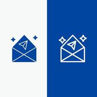 flecha chat correo línea abierta y glifo icono sólido banner azul línea y glifo icono sólido banner azul vector