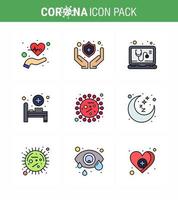 Corona virus disease 9 Filled Line Flat Color icon pack suck as covid bacteria check medical room bed viral coronavirus 2019nov disease Vector Design Elements