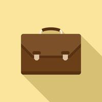 Leather office suitcase icon, flat style vector