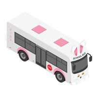 icono de autobús escolar de conejo, estilo isométrico vector