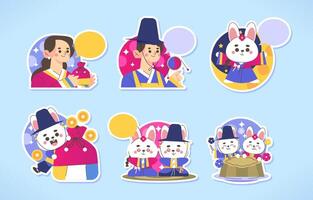 Seollal Character Stickers for Journal Template vector