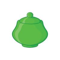 icono de tazón de azúcar de cerámica verde, estilo de dibujos animados vector