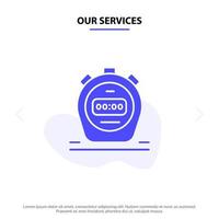 Our Services Timer Stopwatch Watch Solid Glyph Icon Web card Template vector