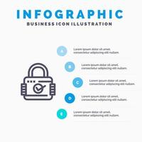 Lock Padlock Security Secure Line icon with 5 steps presentation infographics Background vector