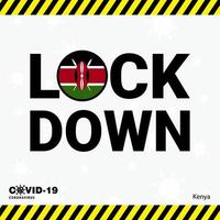 tipografía de bloqueo de coronavirus kenia con bandera de país diseño de bloqueo de pandemia de coronavirus vector