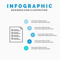 lista de verificación verificar archivo lista página tarea prueba línea icono con 5 pasos presentación infografía fondo vector