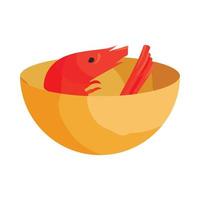 Cup with shrimp icon, cartoon style vector