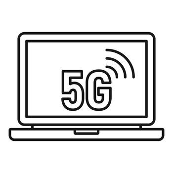 Icono de portátil 5g, estilo de esquema vector