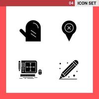 4 Icon Pack Solid Style Glyph Symbols on White Background Simple Signs for general designing Creative Black Icon vector background