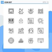 Set of 16 Modern UI Icons Symbols Signs for library online store business web laptop Editable Vector Design Elements