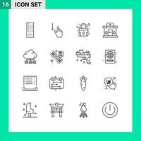 Set of 16 Modern UI Icons Symbols Signs for storage cloud lock urban office Editable Vector Design Elements