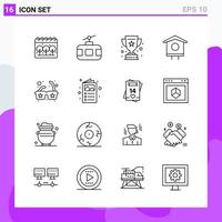 Set of 16 icons in Line style Creative Outline Symbols for Website Design and Mobile Apps Simple Line Icon Sign Isolated on White Background 16 Icons Creative Black Icon vector background