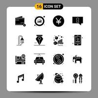 16 Black Icon Pack Glyph Symbols Signs for Responsive designs on white background 16 Icons Set Creative Black Icon vector background