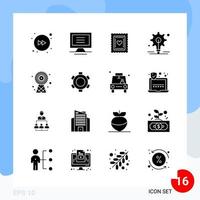 Modern Pack of 16 Icons Solid Glyph Symbols isolated on White Backgound for Website designing Creative Black Icon vector background