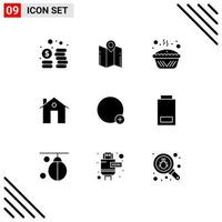 Pack of 9 Modern Solid Glyphs Signs and Symbols for Web Print Media such as construction building baked apartment tin Editable Vector Design Elements